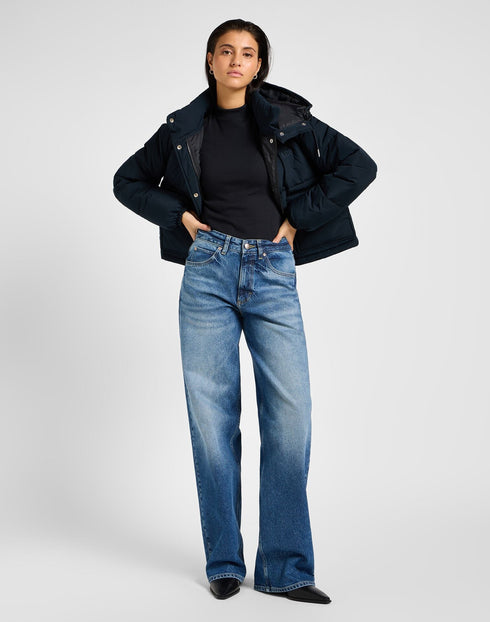 Lee Women's Hooded Short Puffer Jacket In Union Black