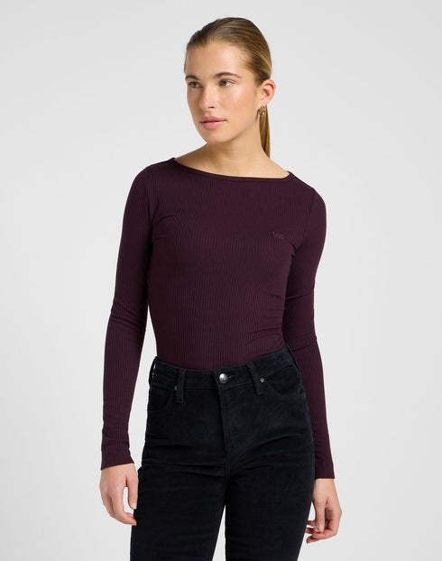 Lee Women's Long Sleeve Boat Neck T-Shirt In Deep Wine