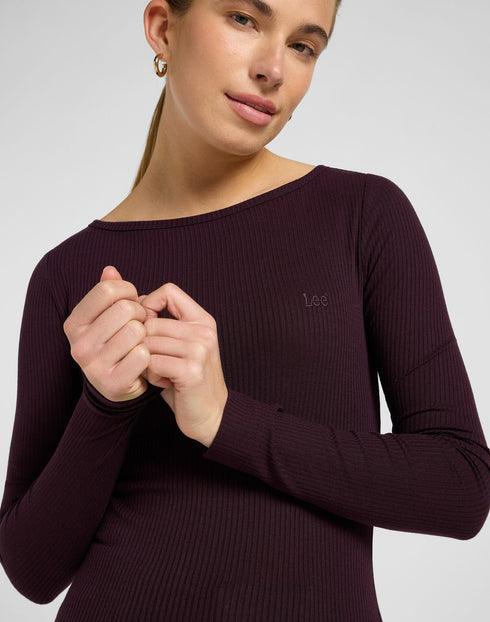Lee Women's Long Sleeve Boat Neck T-Shirt In Deep Wine