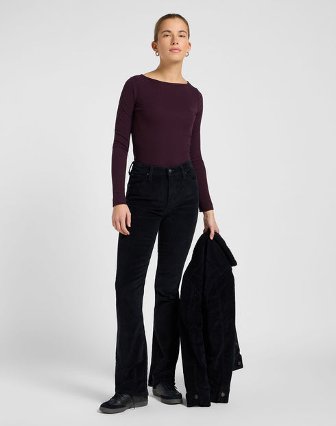Lee Women's Long Sleeve Boat Neck T-Shirt In Deep Wine