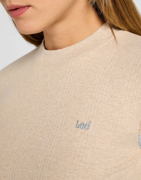 Lee Women's Long Sleeve Cropped Rib T-Shirt In Oatmeal