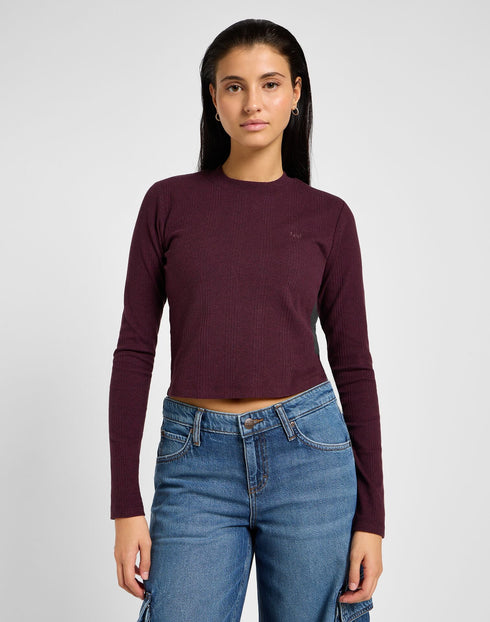 Lee Women's Long Sleeve Cropped Rib T-Shirt in Velvet Beet