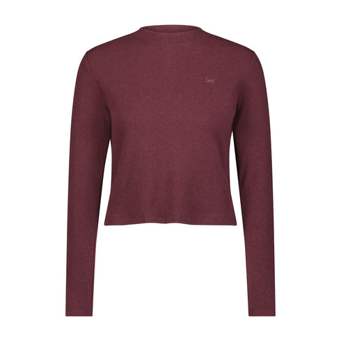Lee Women's Long Sleeve Cropped Rib T-Shirt in Velvet Beet