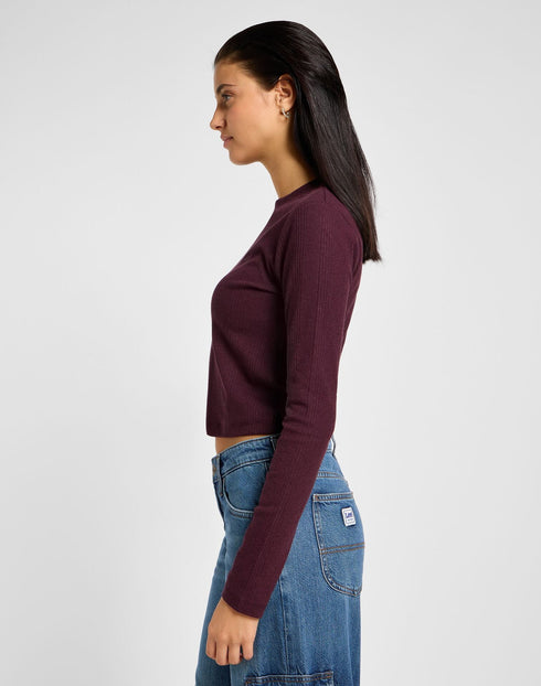 Lee Women's Long Sleeve Cropped Rib T-Shirt in Velvet Beet