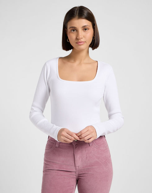 Lee Women's Long Sleeve Square Nech T-Shirt In Bright White
