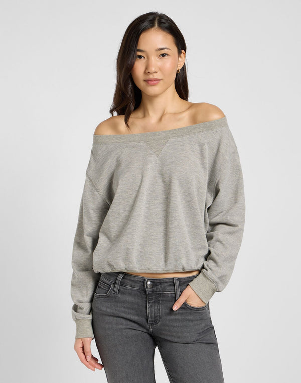 Lee Women's Off Shoulder Sweatshirt in Grey Heather - Rodeo In