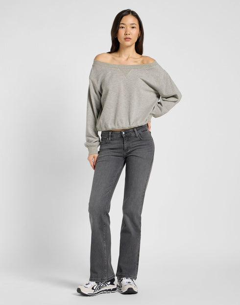 Lee Women's Off Shoulder Sweatshirt in Grey Heather - Rodeo In