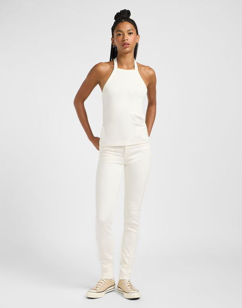 Lee Women's Open Back Halter Tank Top In Ecru
