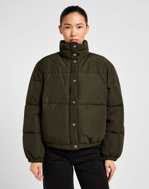 Lee Women's Relaxed Short Puffer Jacket in Olive Night