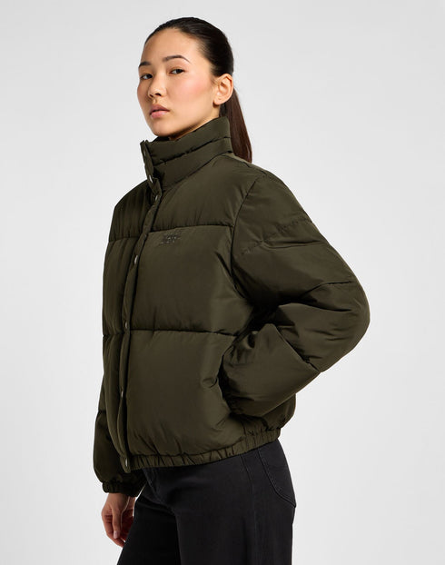 Lee Women's Relaxed Short Puffer Jacket in Olive Night