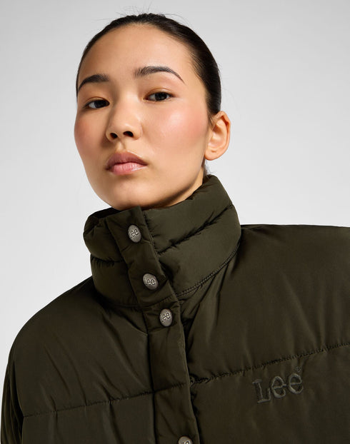 Lee Women's Relaxed Short Puffer Jacket in Olive Night