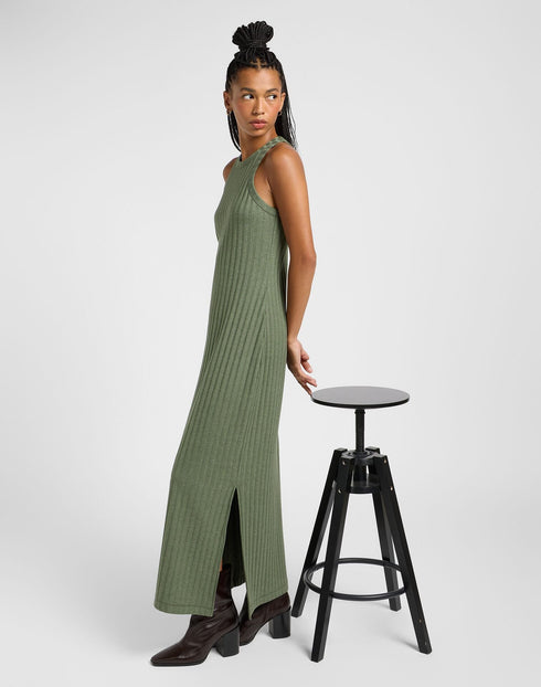 Lee Women's Rib Tank Dress In Olive Heather