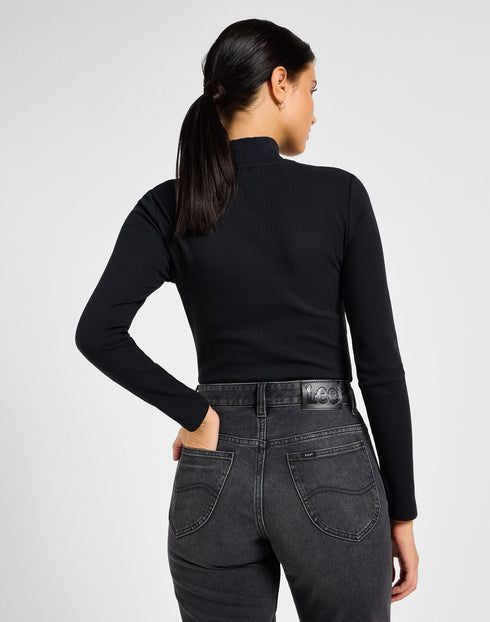 Lee Women's Ribbed Long Sleeve High Henley In Unionall Black