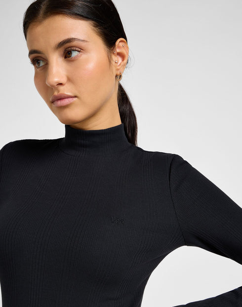 Lee Women's Ribbed Long Sleeve High Henley In Unionall Black