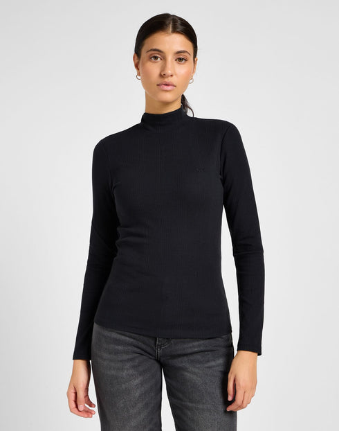 Lee Women's Ribbed Long Sleeve High Henley In Unionall Black