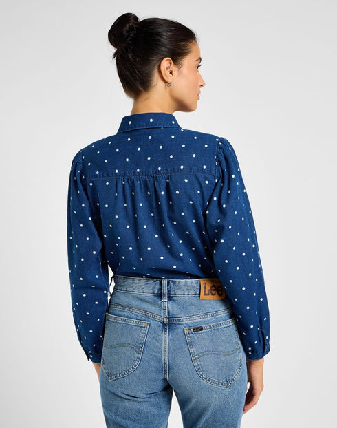 Lee Women's Shirred Blouse in Dotted Indigo
