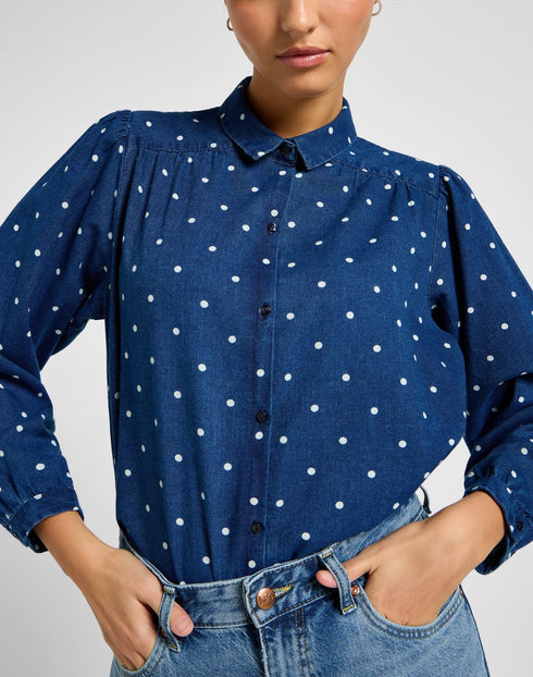 Lee Women's Shirred Blouse in Dotted Indigo