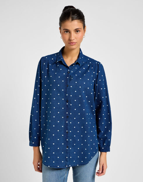 Lee Women's Shirred Blouse in Dotted Indigo - Rodeo In