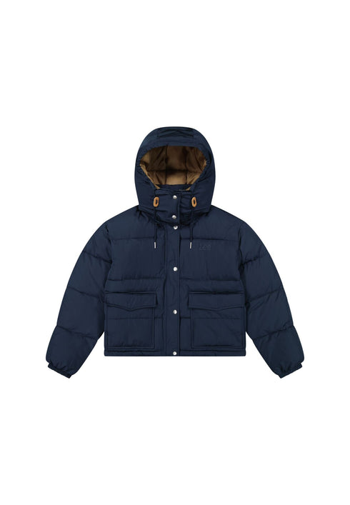 Lee Women's Short Puffer Jacket With Hood In Rivet Navy