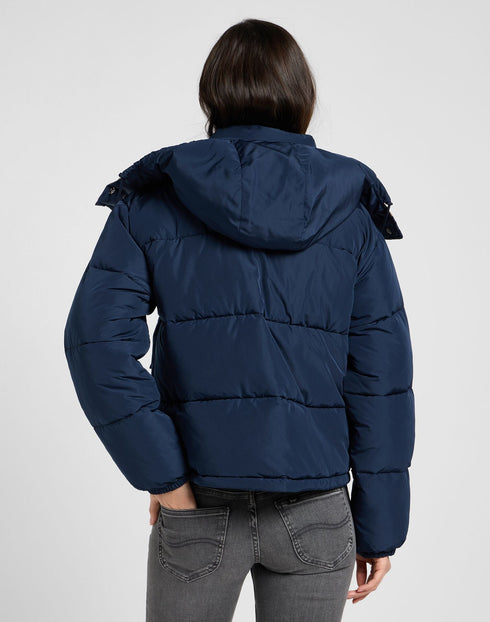 Lee Women's Short Puffer Jacket With Hood In Rivet Navy - Rodeo In