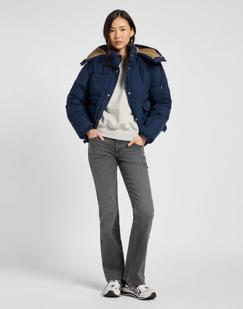 Lee Women's Short Puffer Jacket With Hood In Rivet Navy - Rodeo In