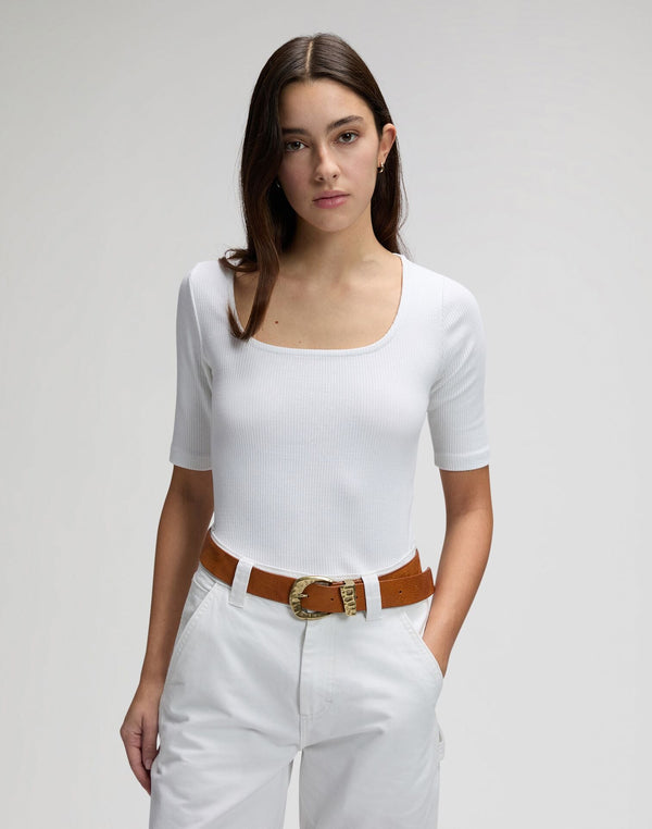Lee Women's Short Sleeve Square Neck T-Shirt In Bright White - Rodeo In