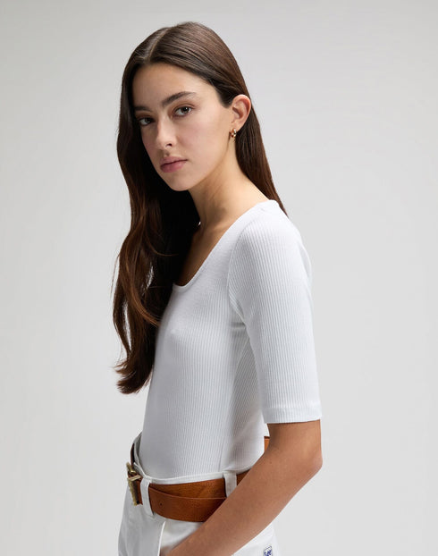Lee Women's Short Sleeve Square Neck T-Shirt In Bright White - Rodeo In