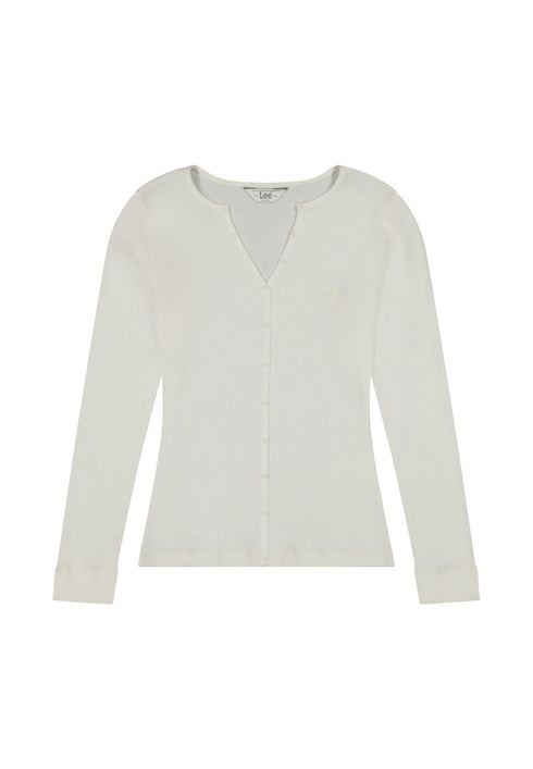 Lee Women's Washed Waffle Long Sleeve T-Shirt In Henley Ecru - Rodeo In