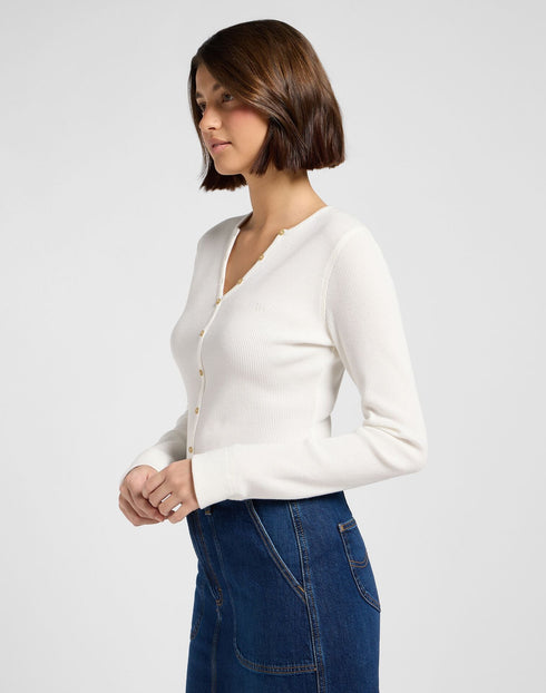 Lee Women's Washed Waffle Long Sleeve T-Shirt In Henley Ecru