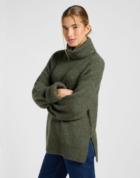 Lee Women's Wide Cuff Turtle Neck Sweater In Olive Gray