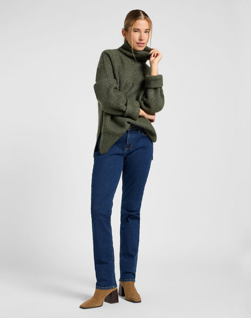 Lee Women's Wide Cuff Turtle Neck Sweater In Olive Gray
