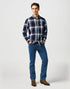 Wrangler Men's 1 Pkt Shirt In Large Indigo Plaid - Rodeo In
