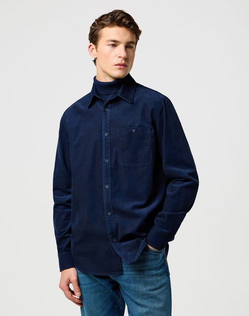 Wrangler Men's 1 Pocket Corduroy Shirt In Navy - Rodeo In