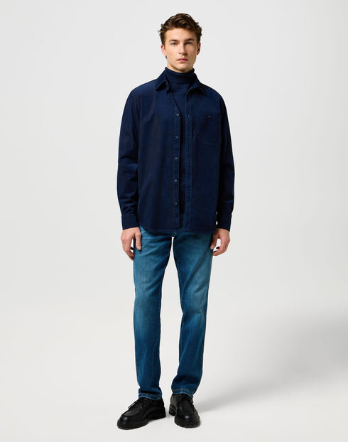 Wrangler Men's 1 Pocket Corduroy Shirt In Navy - Rodeo In