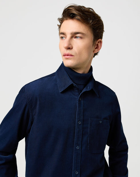 Wrangler Men's 1 Pocket Corduroy Shirt In Navy - Rodeo In