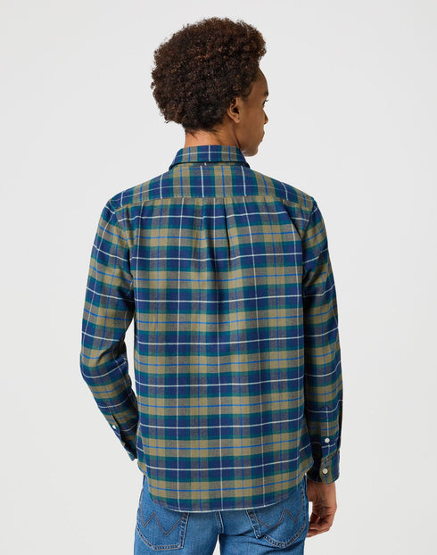 Wrangler Men's 1 Pocket Flannel Shirt In Dusty Olive