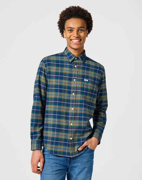 Wrangler Men's 1 Pocket Flannel Shirt In Dusty Olive