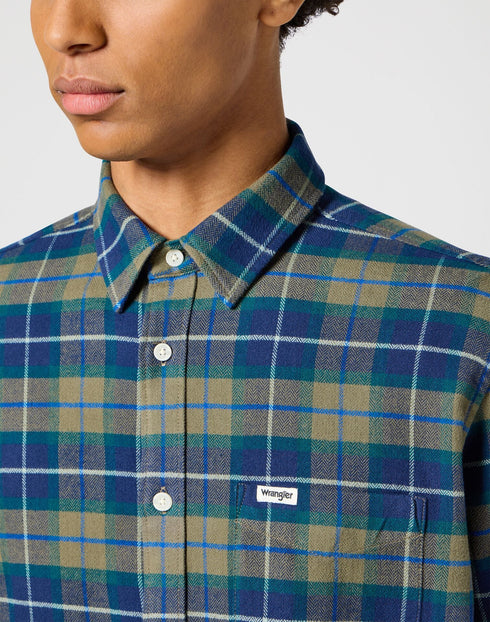 Wrangler Men's 1 Pocket Flannel Shirt In Dusty Olive