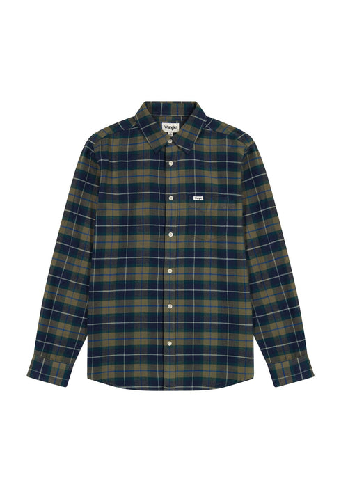 Wrangler Men's 1 Pocket Flannel Shirt In Dusty Olive