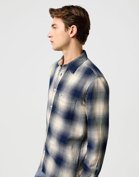 Wrangler Men's 1 Pocket Indigo Shirt In Dusty Blue - Rodeo In