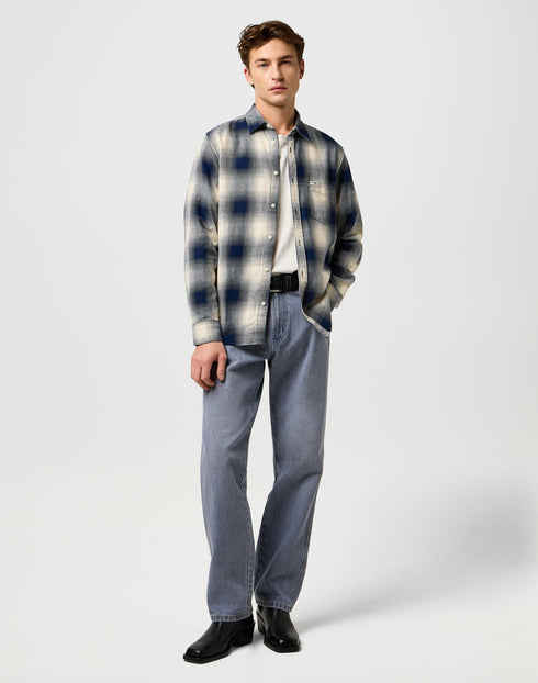 Wrangler Men's 1 Pocket Indigo Shirt In Dusty Blue - Rodeo In