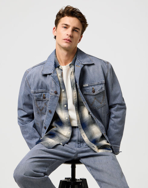 Wrangler Men's 1 Pocket Indigo Shirt In Dusty Blue - Rodeo In