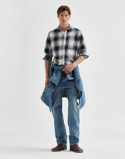 Wrangler Men's 1 Pocket Indigo Shirt In Dusty Blue