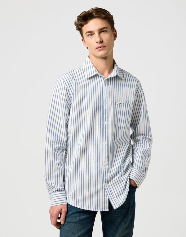 Wrangler Men's 1 Pocket Shirt in Blue Oxford - Rodeo In