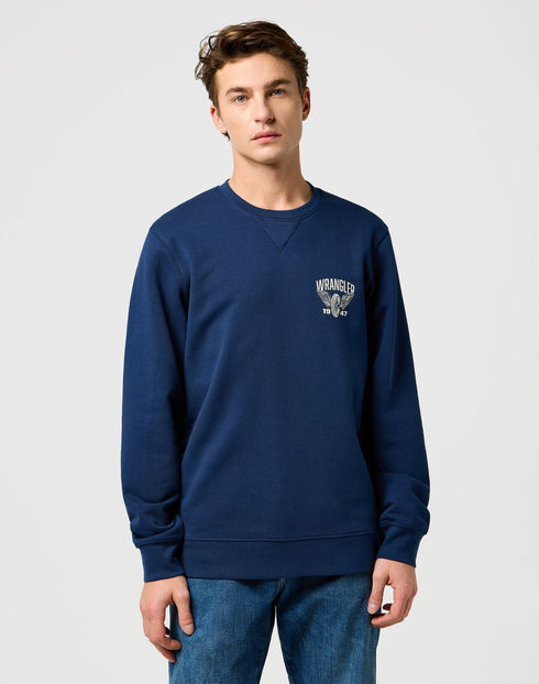 Wrangler Men's Americana Crew Neck Sweatshirt In Navy - Rodeo In