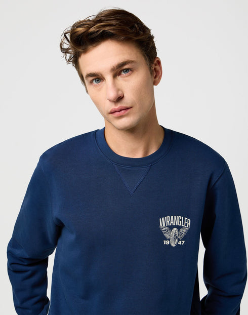 Wrangler Men's Americana Crew Neck Sweatshirt In Navy - Rodeo In
