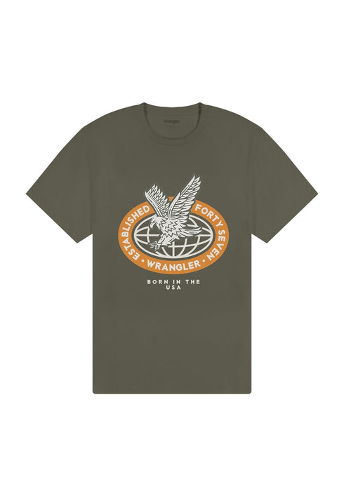 Wrangler Men's Americana Eagle T-Shirt In Dusty Olive - Rodeo In