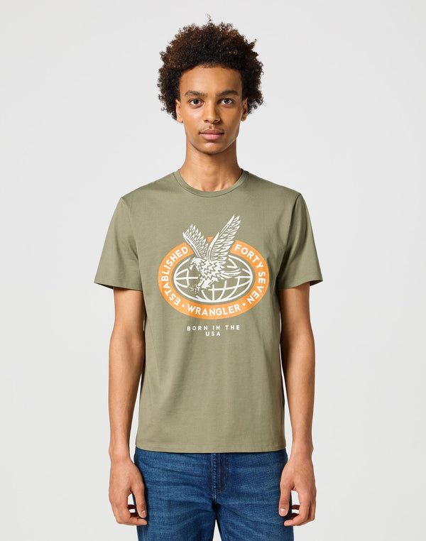 Wrangler Men's Americana Eagle T-Shirt In Dusty Olive - Rodeo In