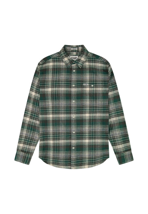 Wrangler Men's Brushed 1 Pocket Shirt In Green Birch