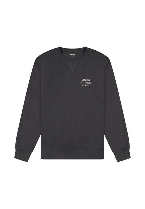 Wrangler Men's Embroidery Crew Neck Sweatshirt In Faded Black - Rodeo In